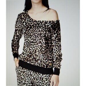Michael Kors Women's Animal Print Velour Off The Shoulder Top Brown Size 3X